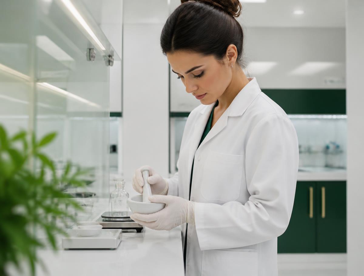 Pharmacist compounding medication in a certified cleanroom